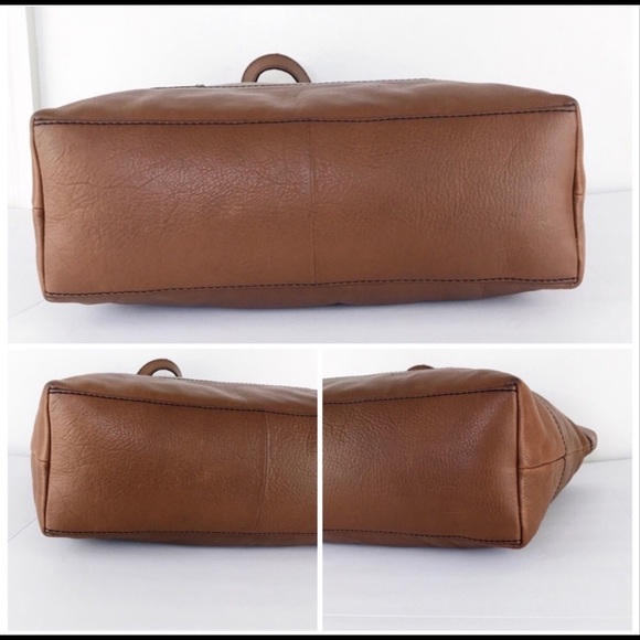 Fossil Long Live Vintage Rich Tan Rugged Leather Tote Carryall Shoulder Bag - Picture 9 of 15